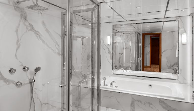 Mirror Bathtub and Separate Shower in Suite