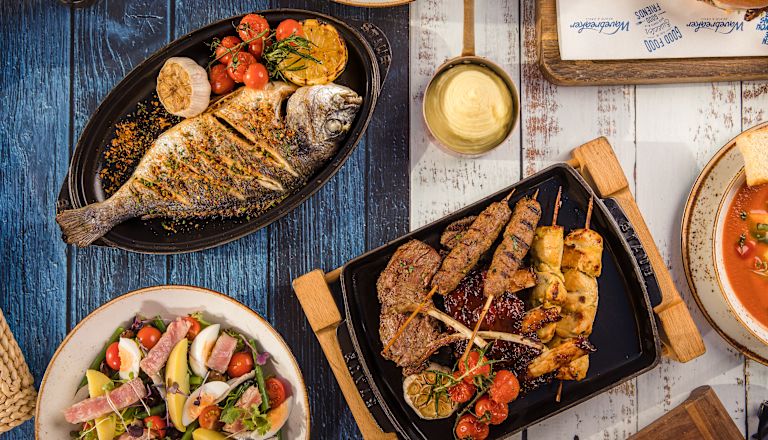 Plates of food on table
