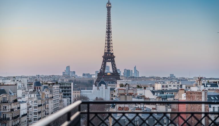 Eiffel tower as viewed from hotel balcony