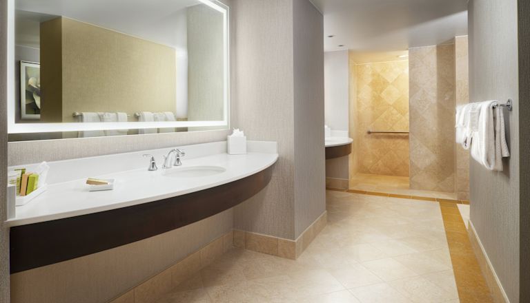 Suite accesible para personas con discapacidades con ducha con acceso para silla de ruedas