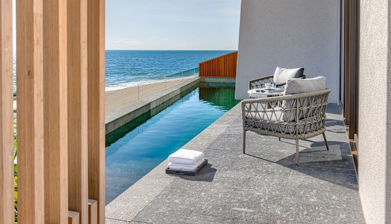 Outdoor seating with towels