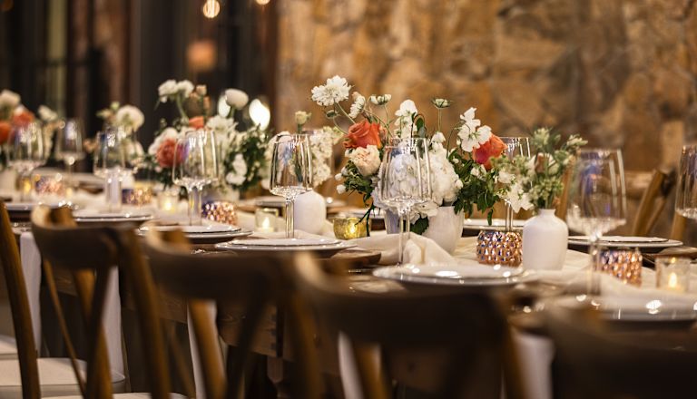 Flowers on a Table Setup for Dining