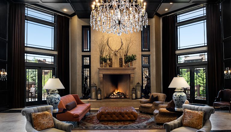 lobby lounge area with fireplace