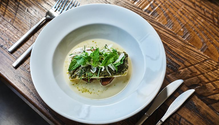 Signature Dish on a Table at Powder Restaurant