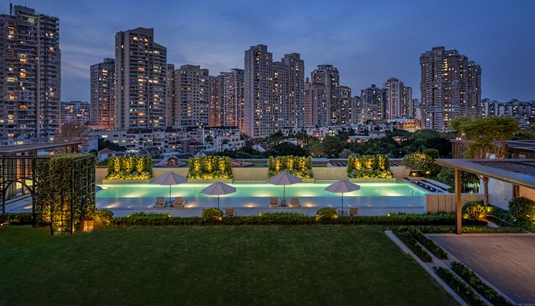 outdoor pool at night