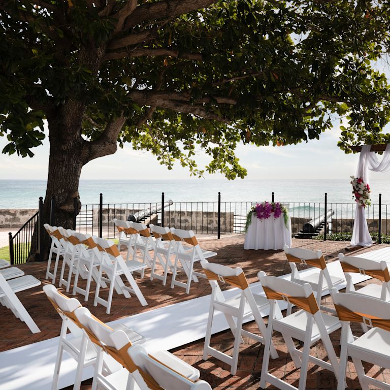 Outdoor wedding overlooking ocean