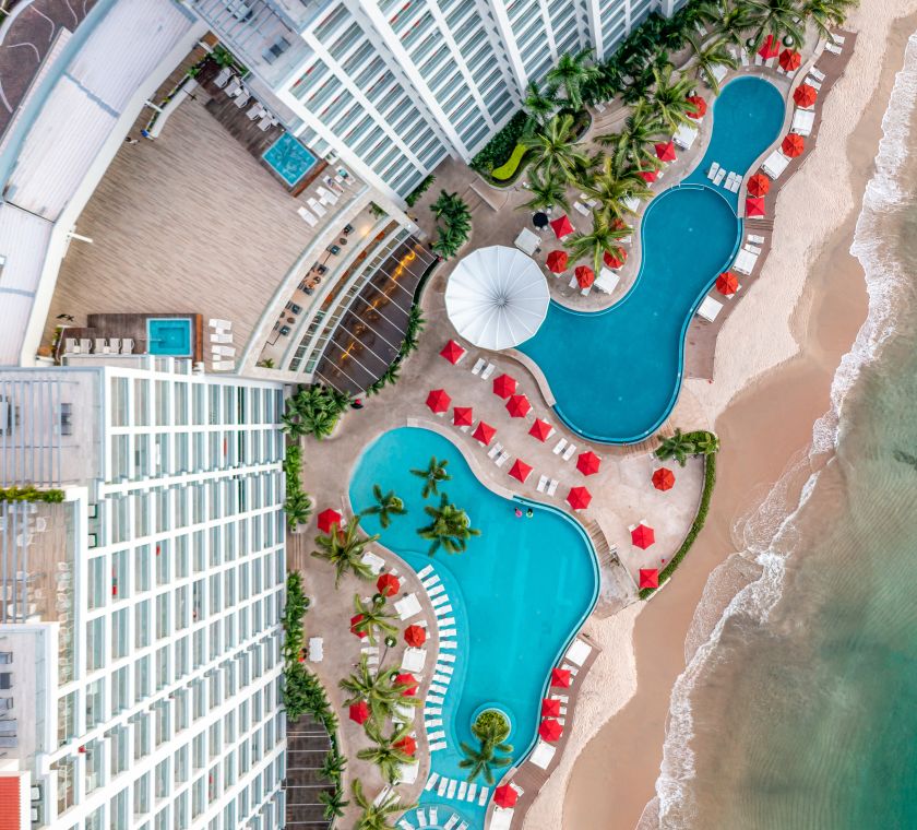 Aerial View of Hotel With Outdoor Pool
