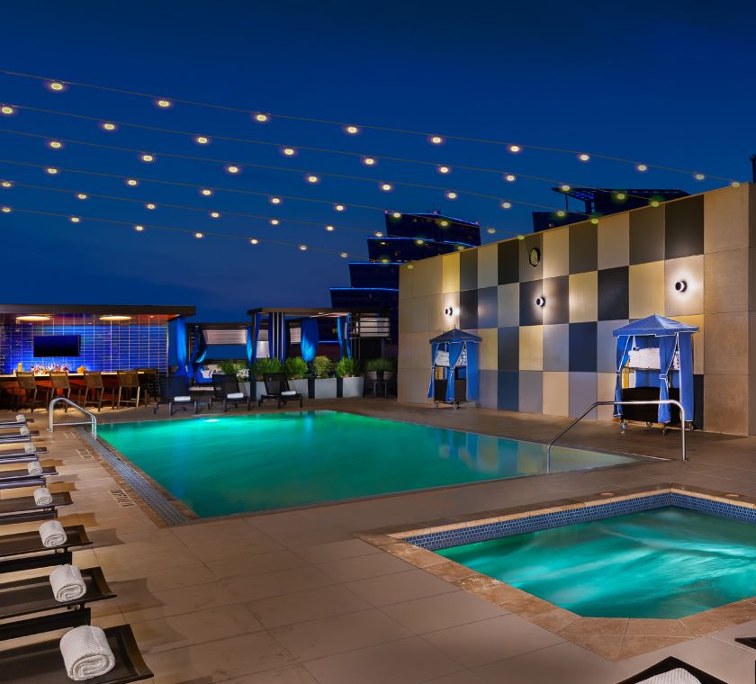 rooftop pool at night