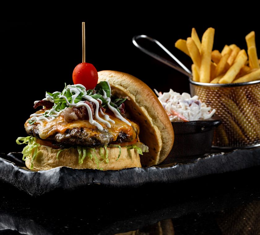burger with fries