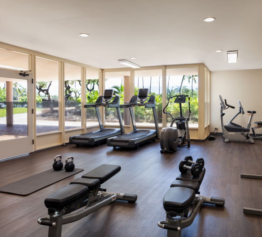 Fitness center with cardio machines and punch bag
