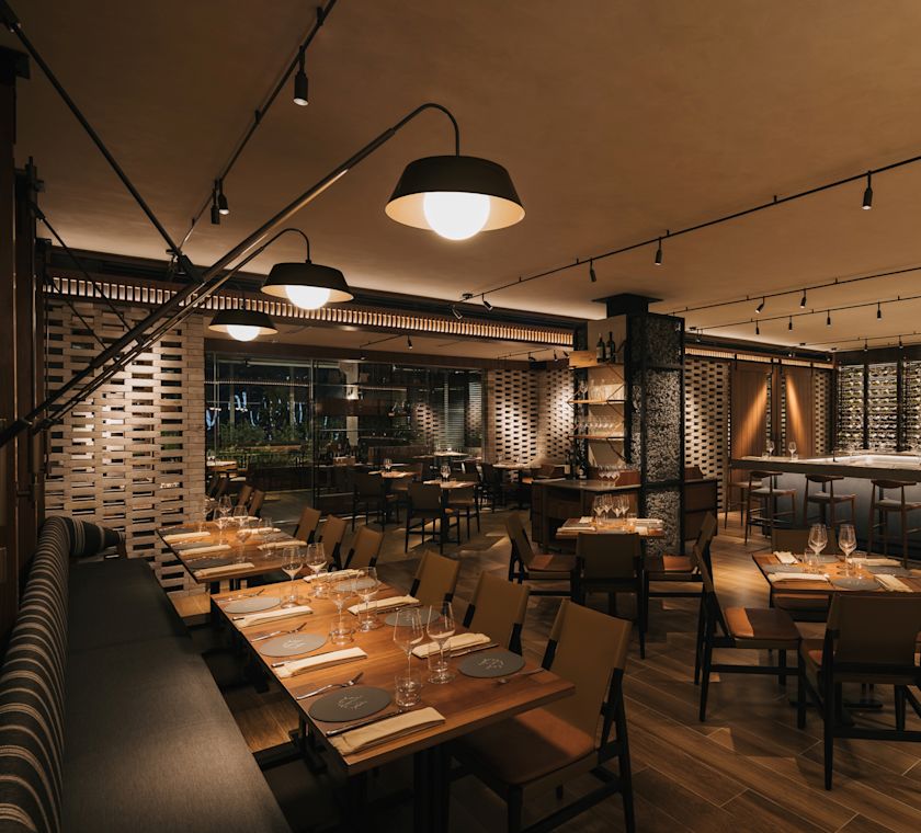 Osteria Mozza Restaurant with tables and chairs