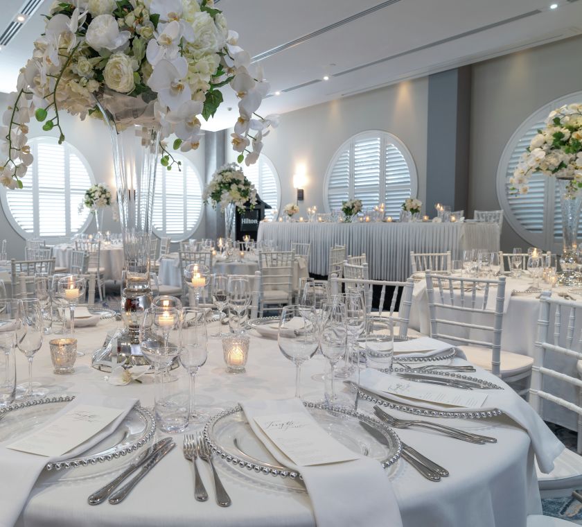 Round Tables Setup for Special Event in Meeting Room
