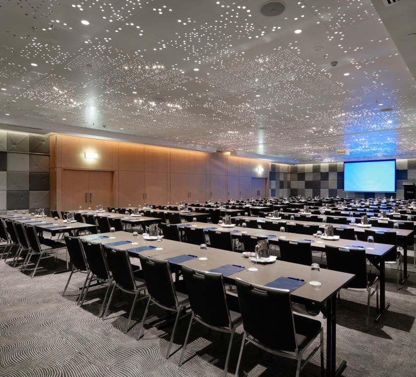 Meeting room with tables and chairs
