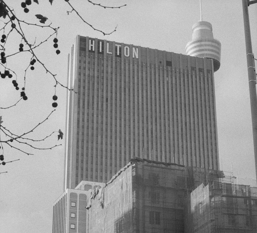 black and white historical image of Hilton Sydney in the 1970's