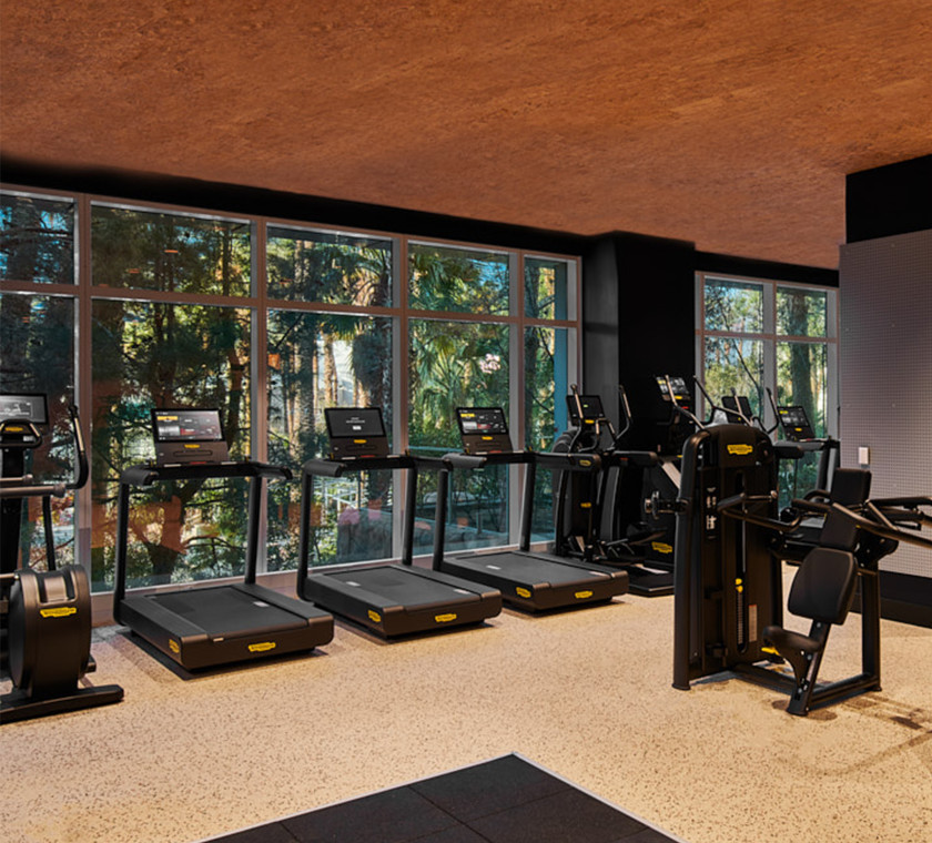 On-Site fitness center, treadmills, window view