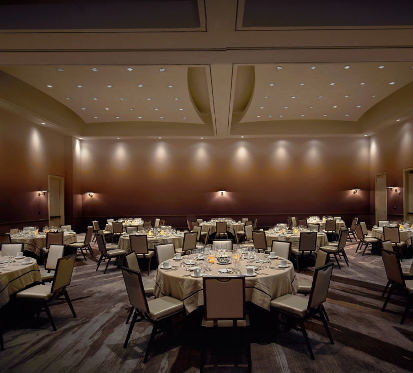 event ballroom with round tables