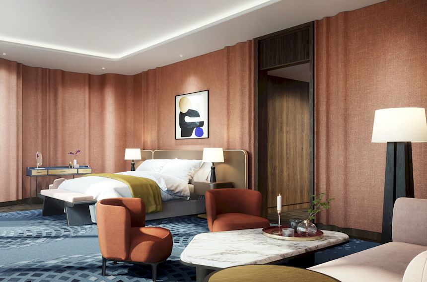 Suite Presidential - Camera da letto principale con TV e posti a sedere