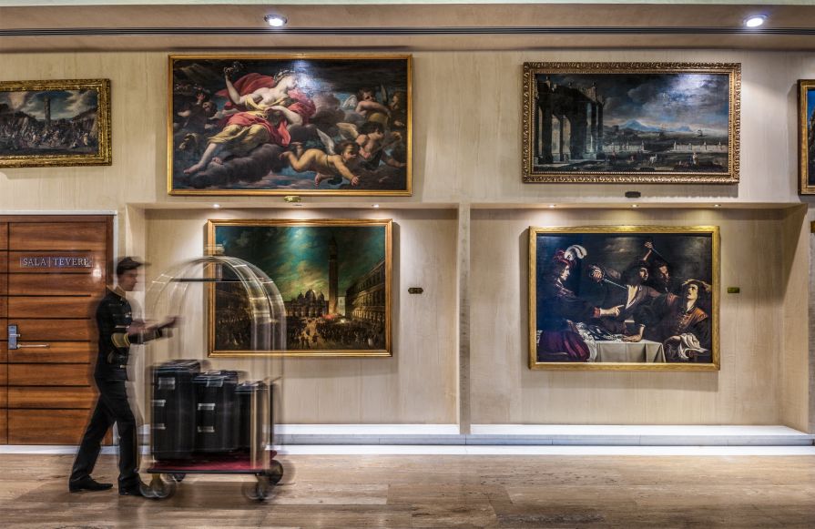 Lobby area with art on walls