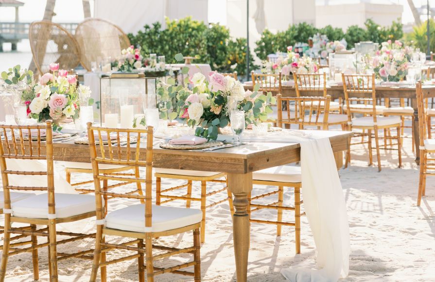 Beach wedding table setup-transition