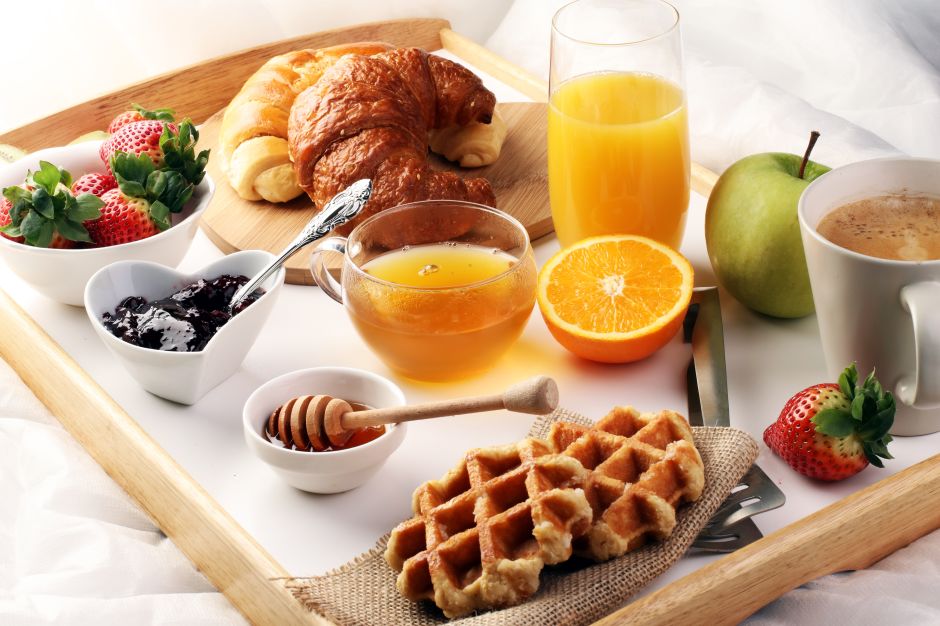 Wooden Tray with Breakfast Items