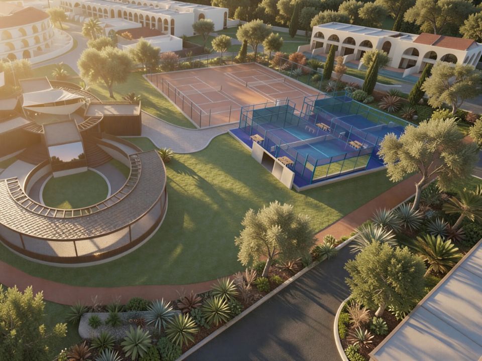 Въздушен изглед към спортните кортове на Корфу