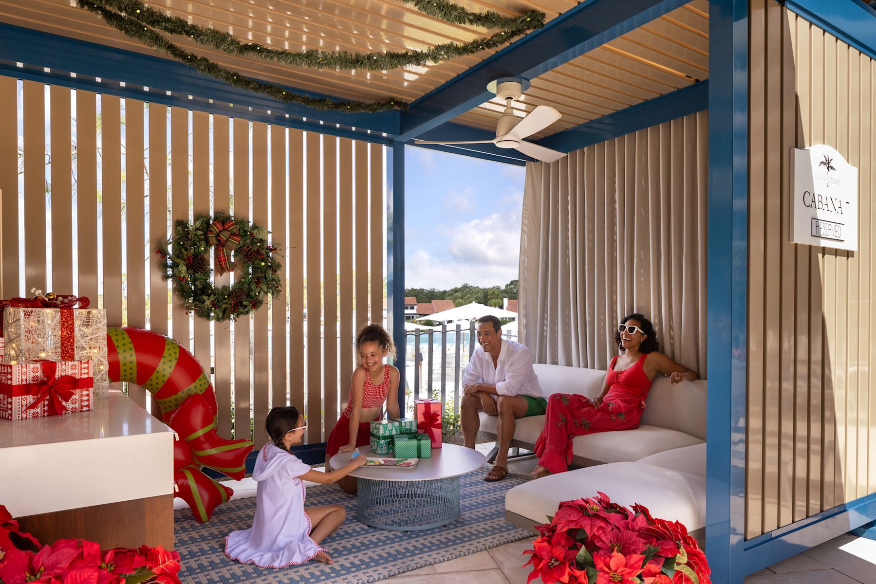 Family on a Cabana Celebrating the Holidays