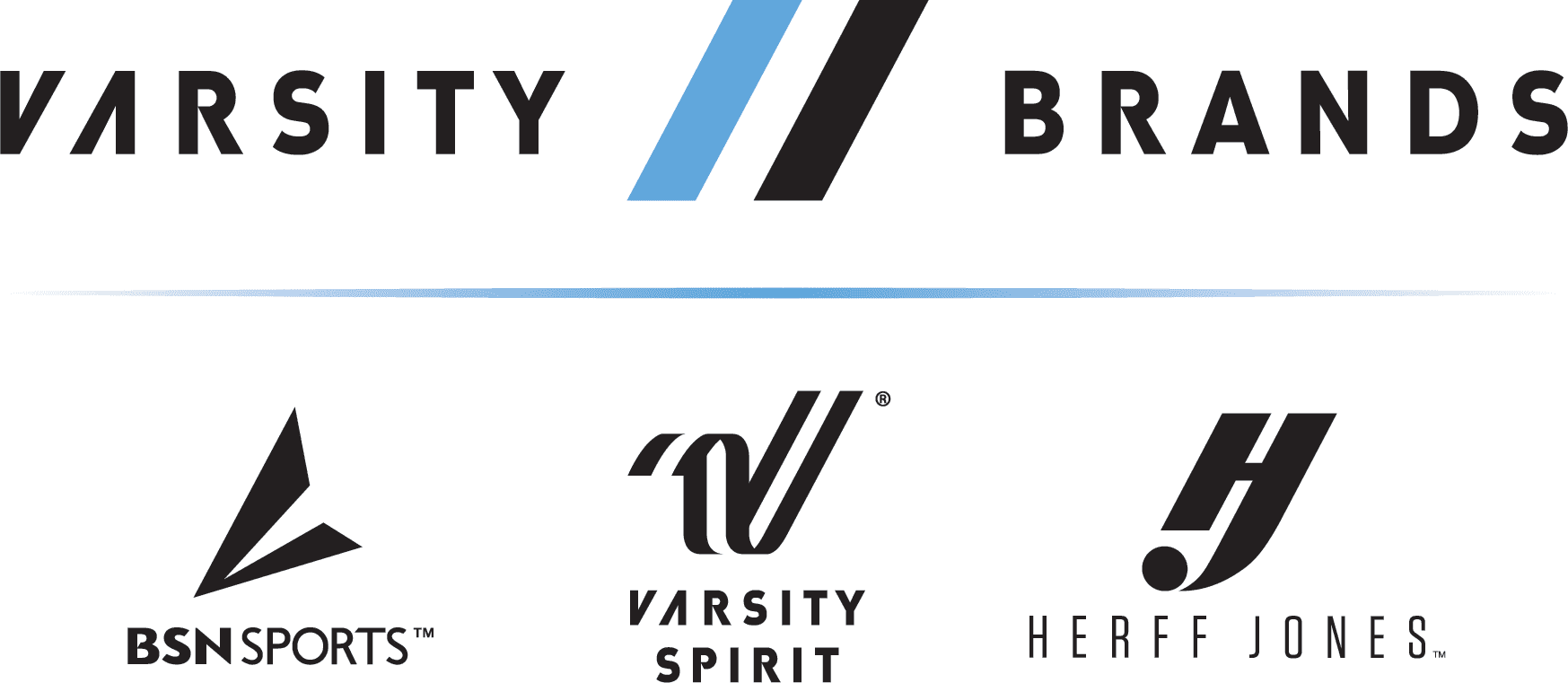 Varsity Brands logos. B.S.N. Sports. Varsity Spirit. Herff Jones.