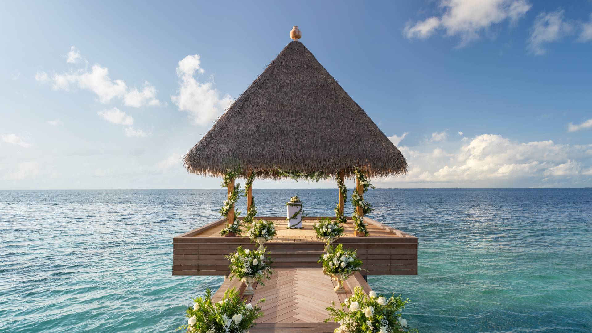 Wedding pavilion with surrounded by sea