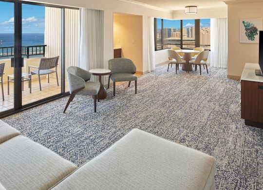 Tapa Tower Suite Living Area and Balcony with Sea View