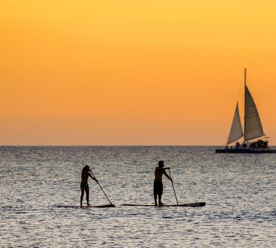 A couple Paddle boarding