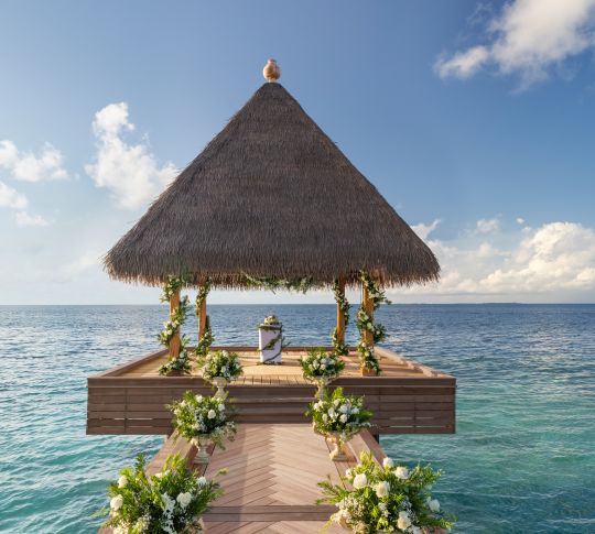 Wedding pavilion with surrounded by sea