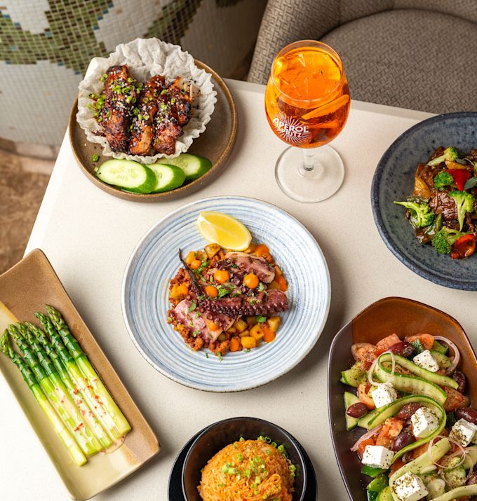 Food Selections and a Drink on a Table at Nahaam Restaurant