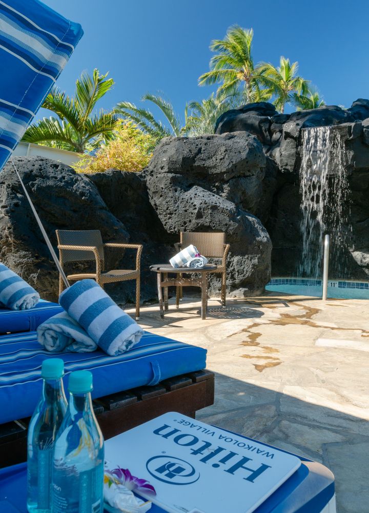 aloha falls cabana view from lounge chair
