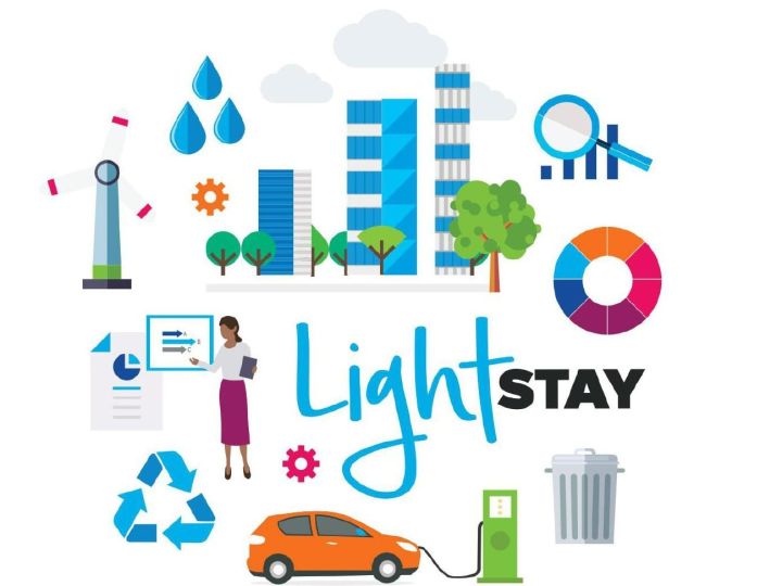 Light stay image with cartoon drawings of sustainable features.