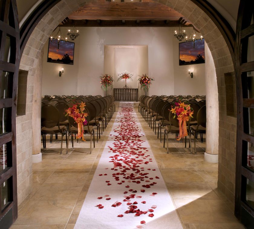Chapel aisle with roses