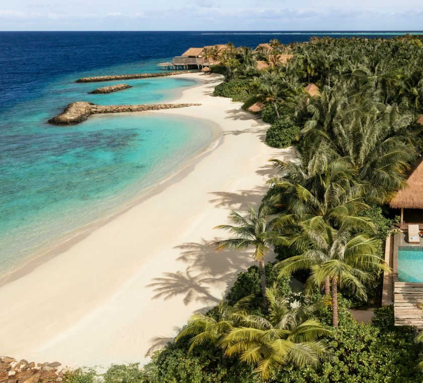 Overhead view of villa, with beach