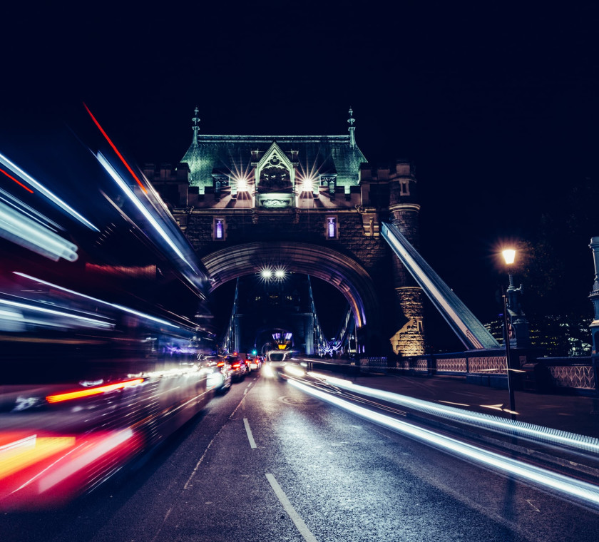 Light speed on Tower Bridge, London.
