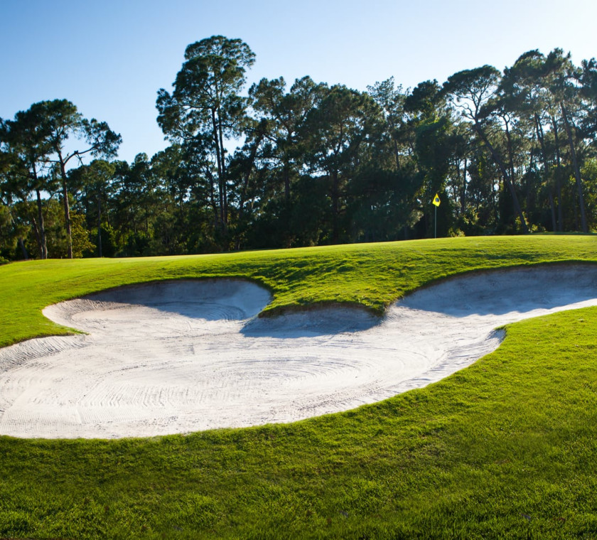 Mickey Mouse-shaped sand trap on a golf course