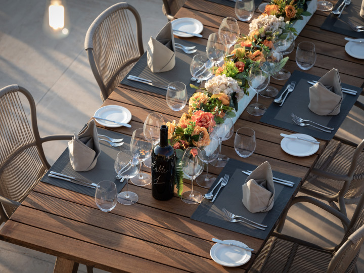 Dining table set up for an outdoor meal